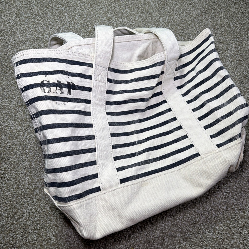 Vintage Style Canvas Gap Tote Bag Striped Size Medium